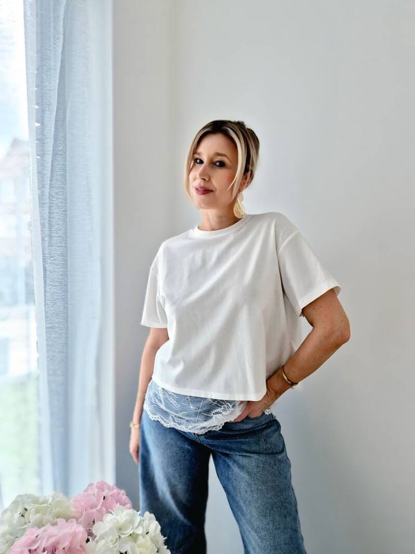 T-shirt met kant en kanten rugdetail
