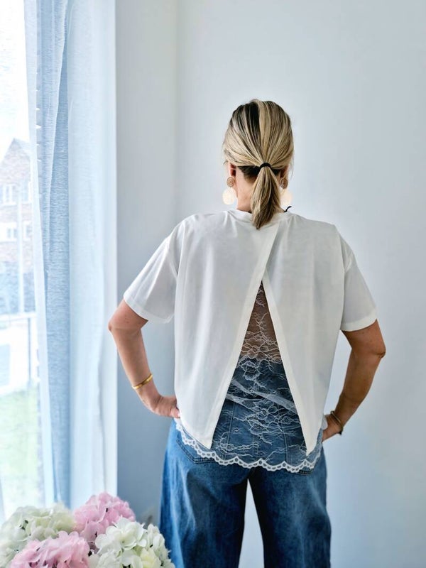 T-shirt met kant en kanten rugdetail