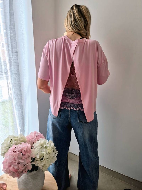 T-shirt met kant en kanten rugdetail