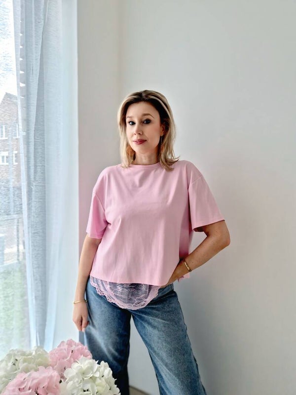 T-shirt met kant en kanten rugdetail