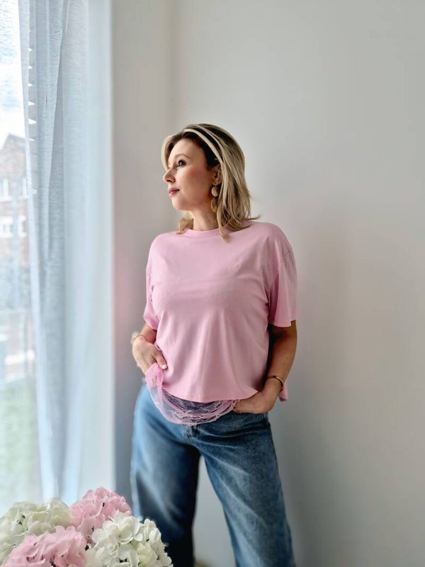 T-shirt met kant en kanten rugdetail