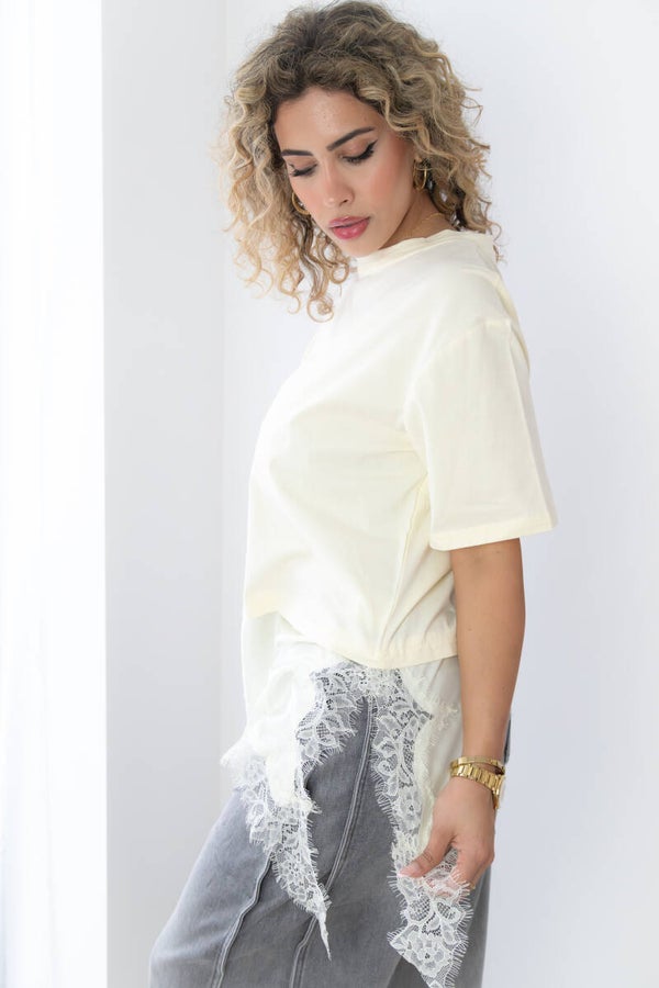 T-shirt met Kanten Detail