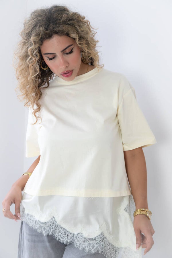 T-shirt met Kanten Detail