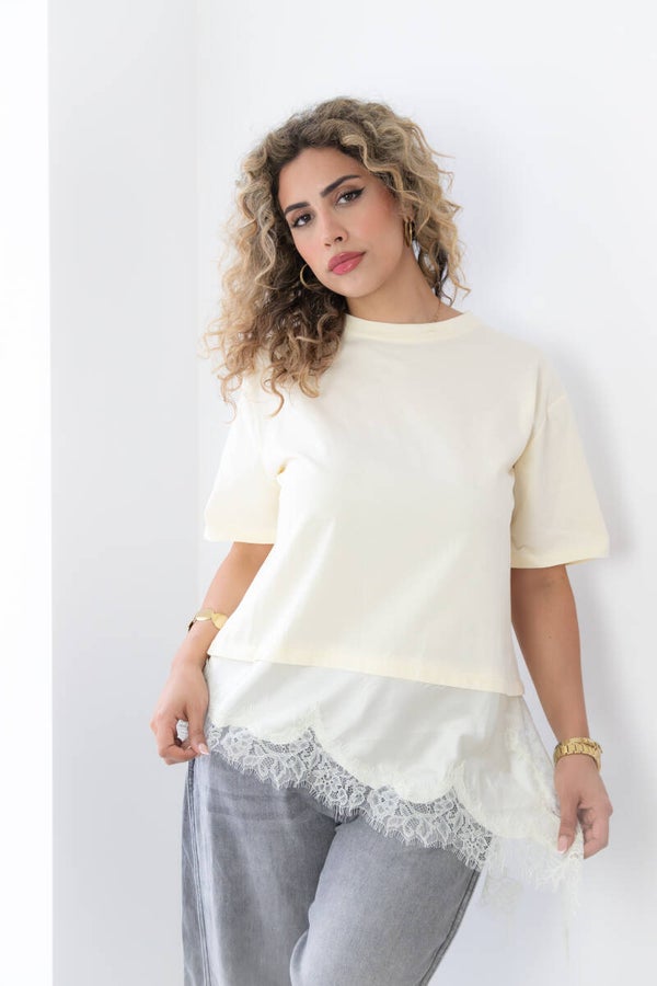 T-shirt met Kanten Detail