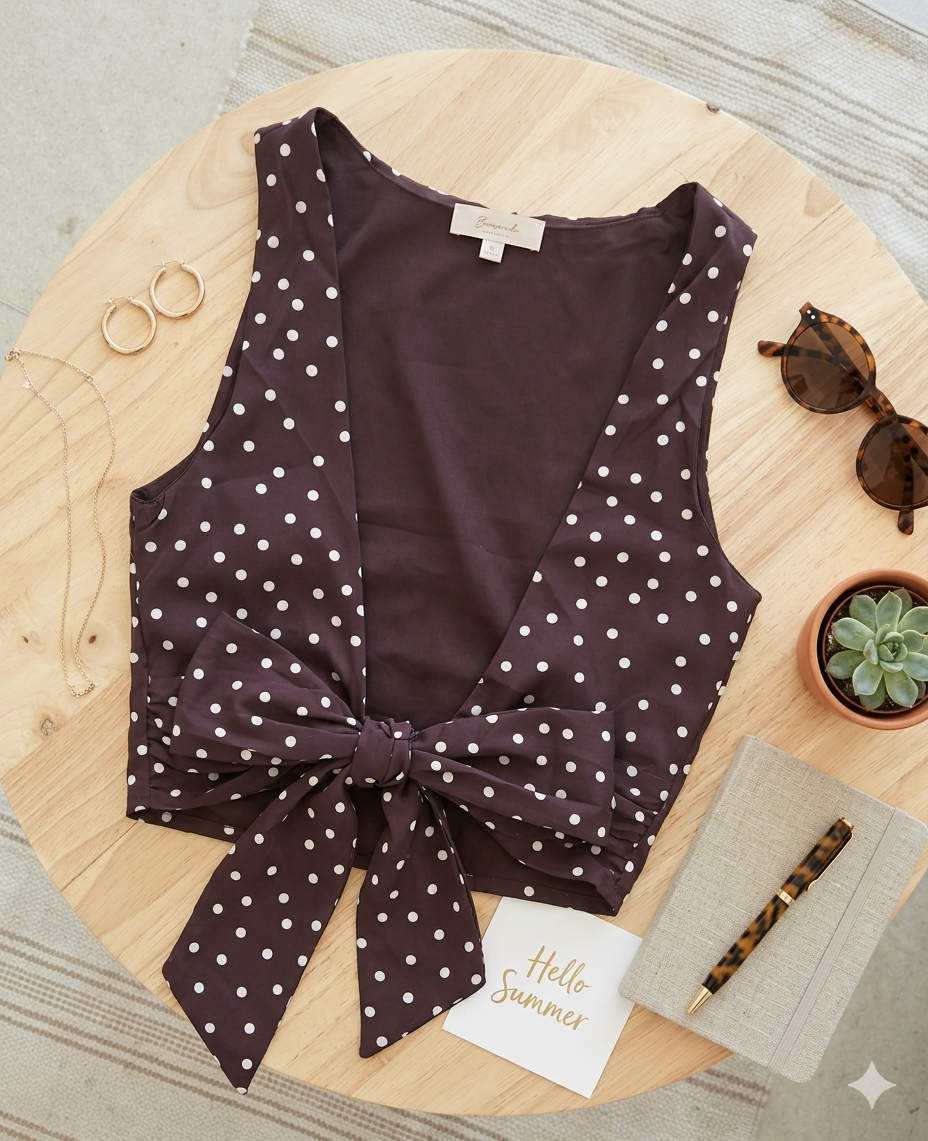 Bruine polka dot top