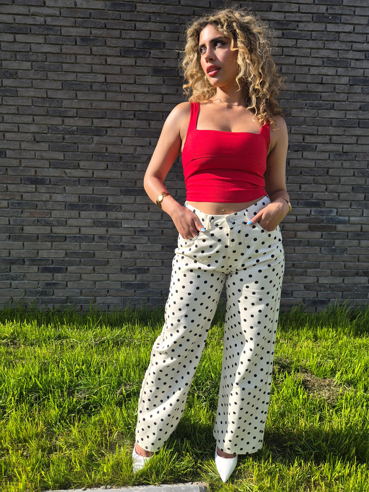 Beige Polka dots Pants
