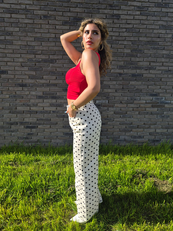 Beige Polka dots Pants