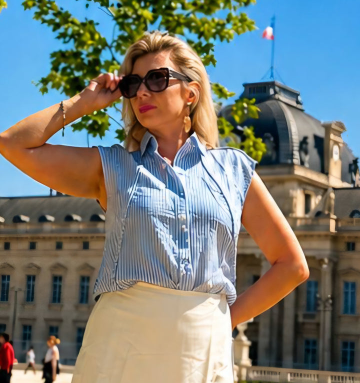 Gestreepte  licht blauwe blouse