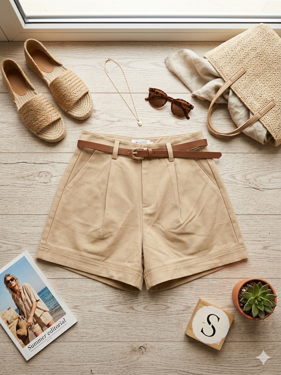 Beige short met riempje