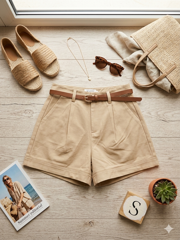 Beige short met riempje