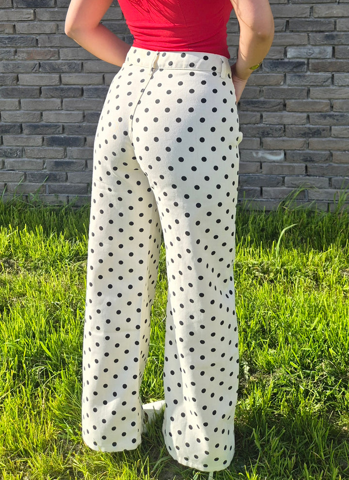 Beige Polka dots Pants