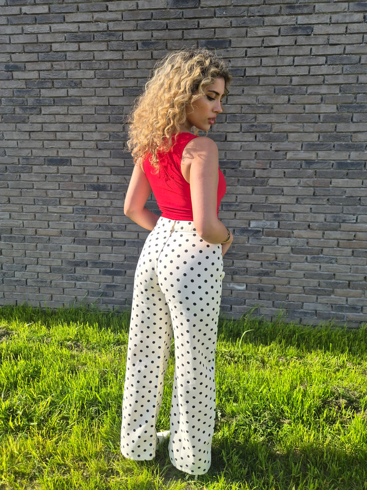 Beige Polka dots Pants